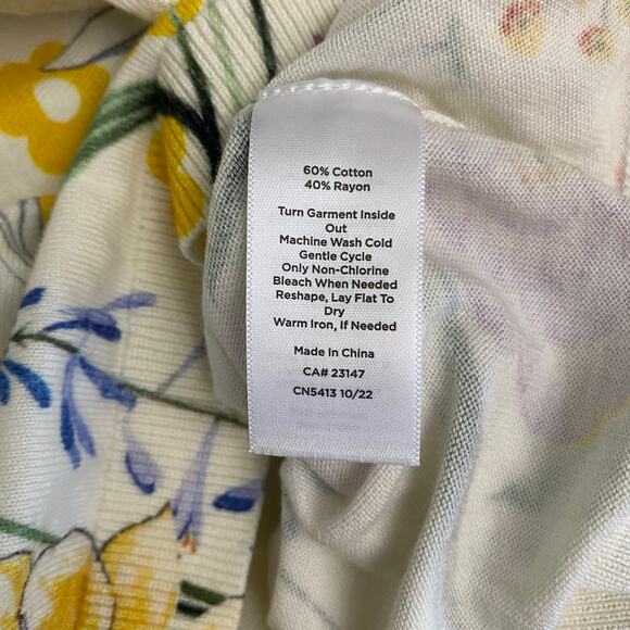 Talbots Cream Floral Print Short Sleeve Knit Sweater Size Large Petite Spring - Picture 6 of 7